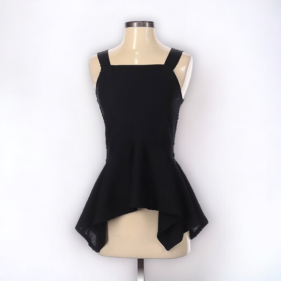 Anthropologie Deletta Black Textured Peplum Top - Picture 2 of 7